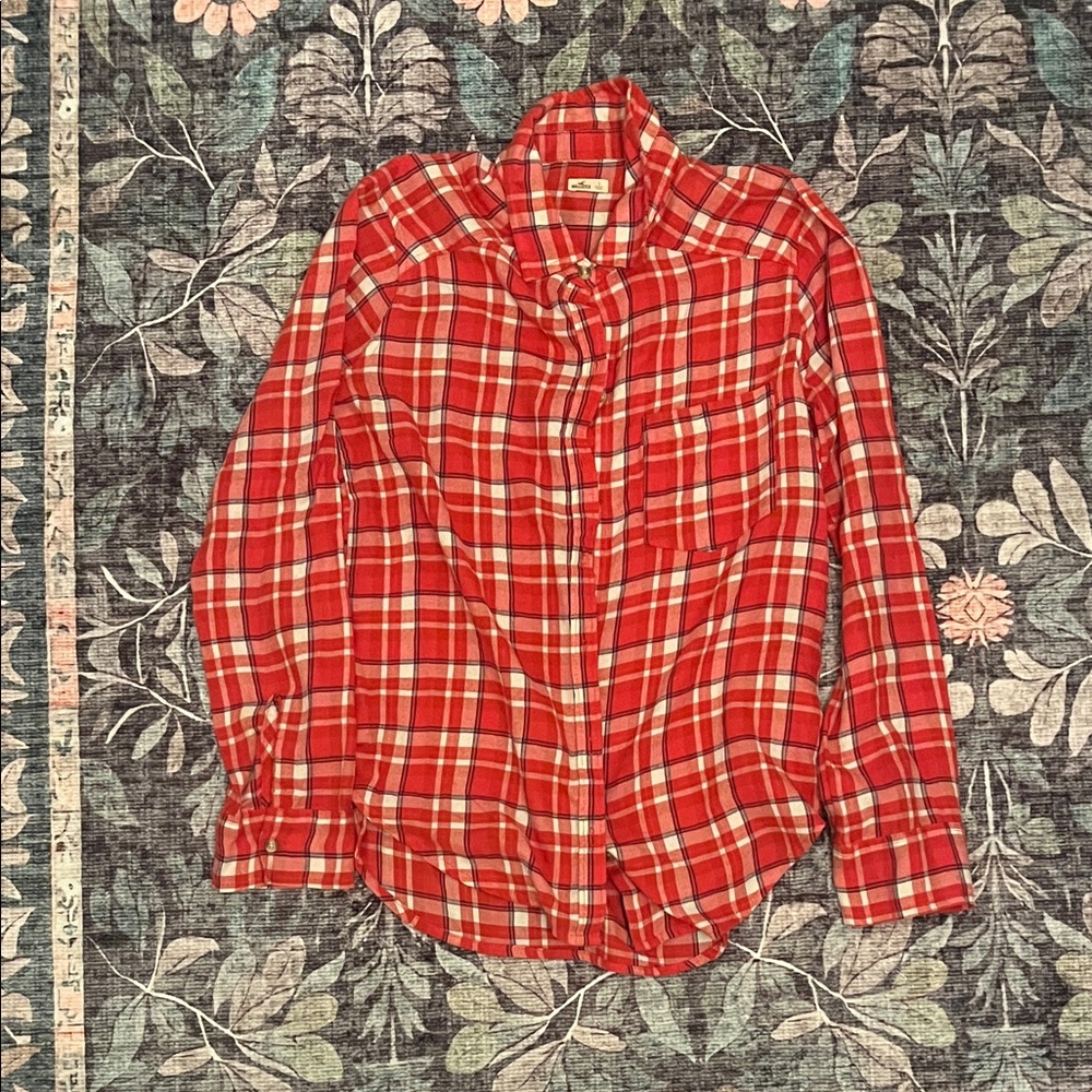 Hollister Red and White Plaid Shirt